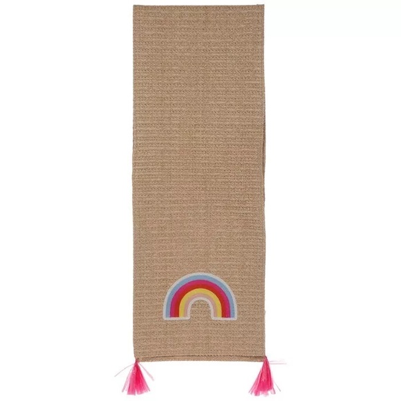 Rainbow Embroidered Woven Table Runner with Hot Pink Tassels - Picture 1 of 5